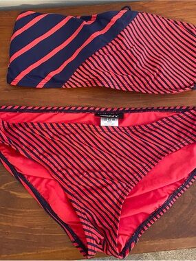 DKNY Red and Navy Striped 2 Piece Women’s Swimsuit